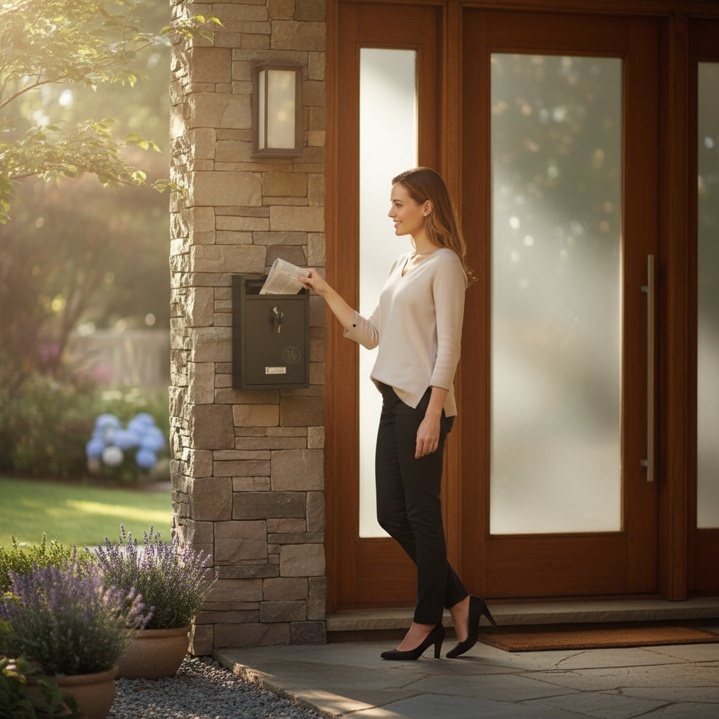 Modovo Wall Mounted Gloss Black Post Box – Secure Lockable Mailbox with 2 Keys | Weatherproof Steel Letter Box