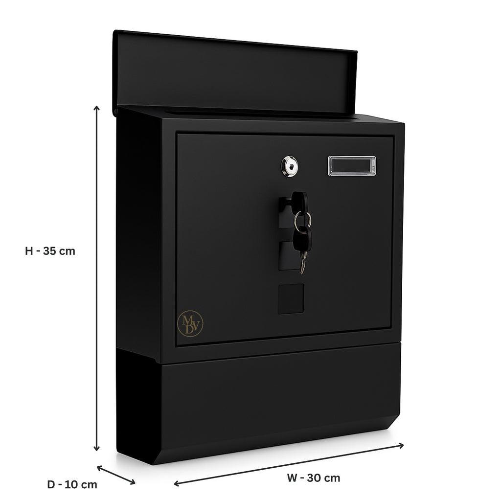 Modovo Black Wall Mounted Post Box | Lockable Weatherproof Mailbox with Newspaper Holder