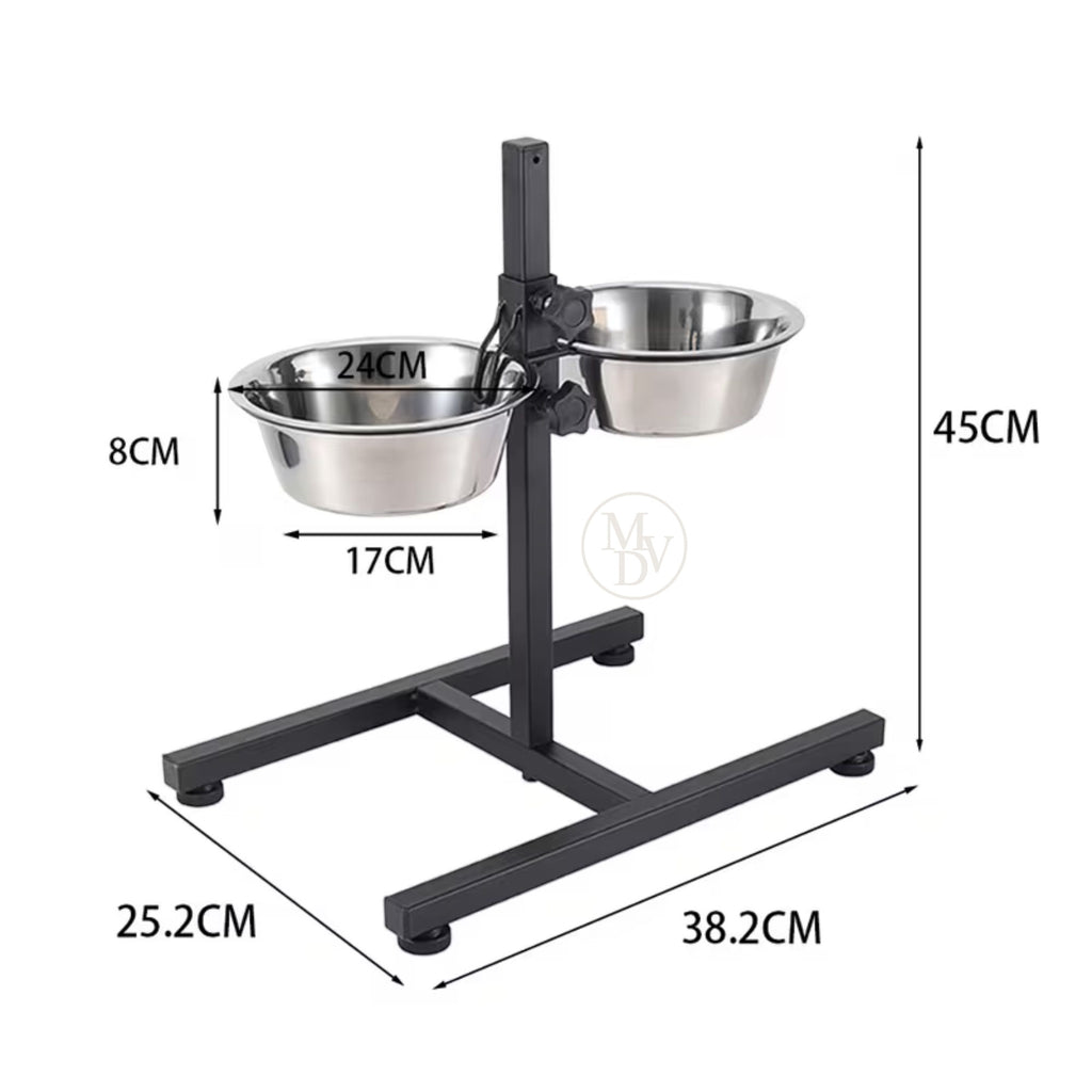 MODOVO Adjustable Elevated Pet Feeder – Raised Dog & Cat Bowl Stand with 2 Stainless Steel Bowls