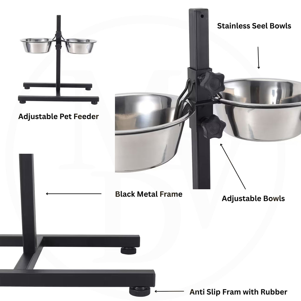 MODOVO Adjustable Elevated Pet Feeder – Raised Dog & Cat Bowl Stand with 2 Stainless Steel Bowls