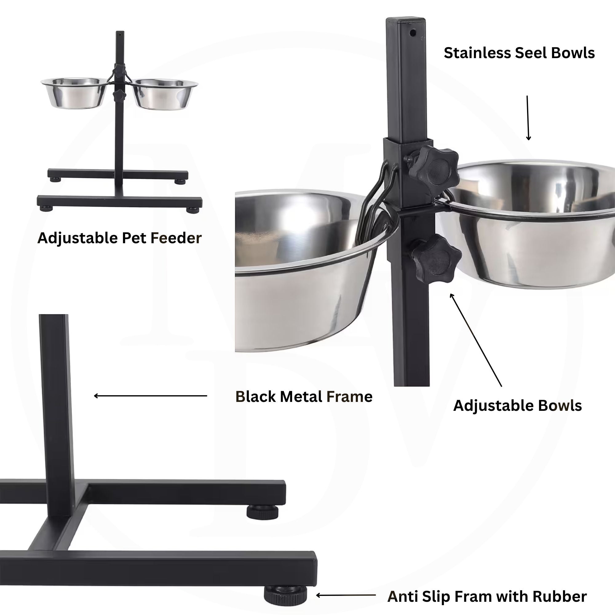 MODOVO Adjustable Elevated Pet Feeder – Raised Dog & Cat Bowl Stand with 2 Stainless Steel Bowls