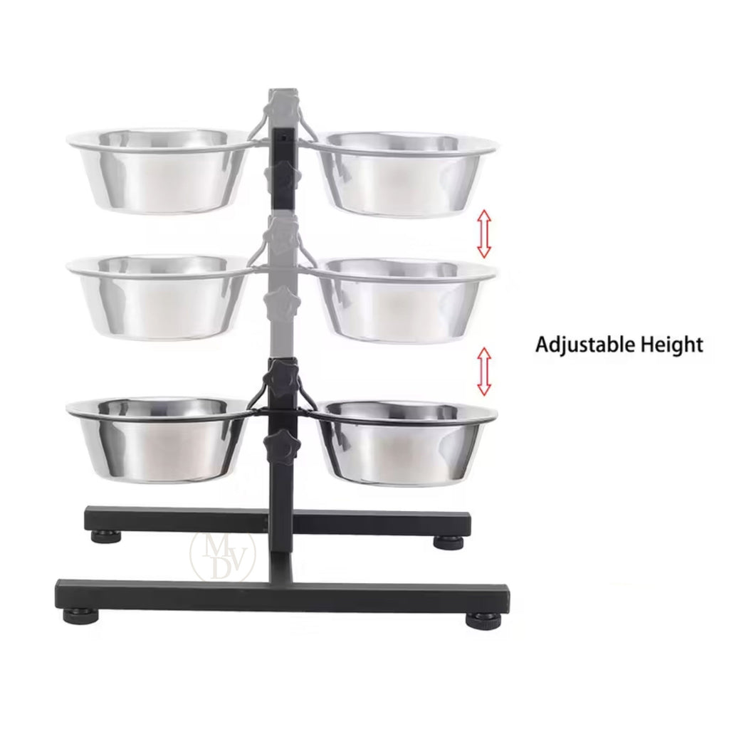MODOVO Adjustable Elevated Pet Feeder – Raised Dog & Cat Bowl Stand with 2 Stainless Steel Bowls