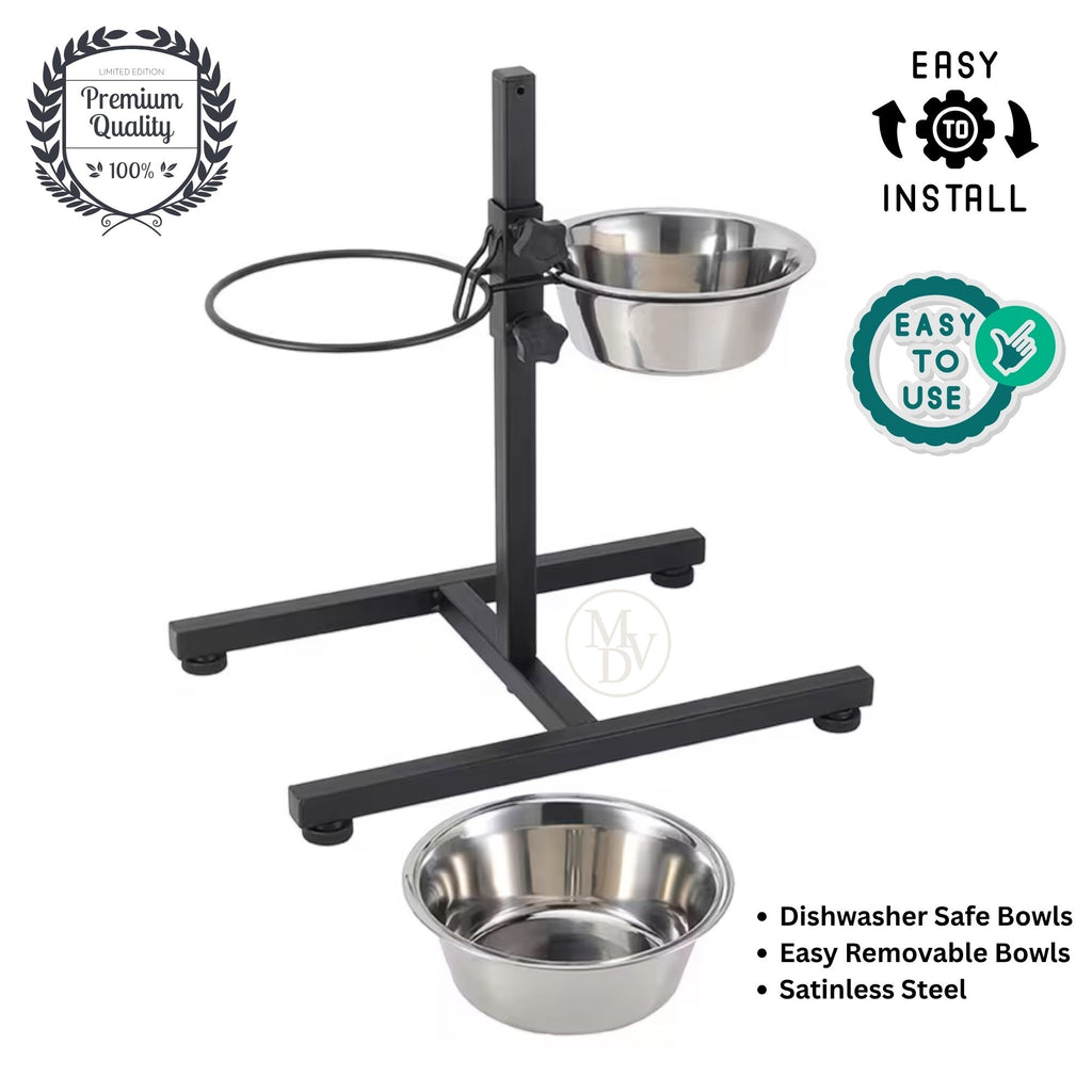MODOVO Adjustable Elevated Pet Feeder – Raised Dog & Cat Bowl Stand with 2 Stainless Steel Bowls