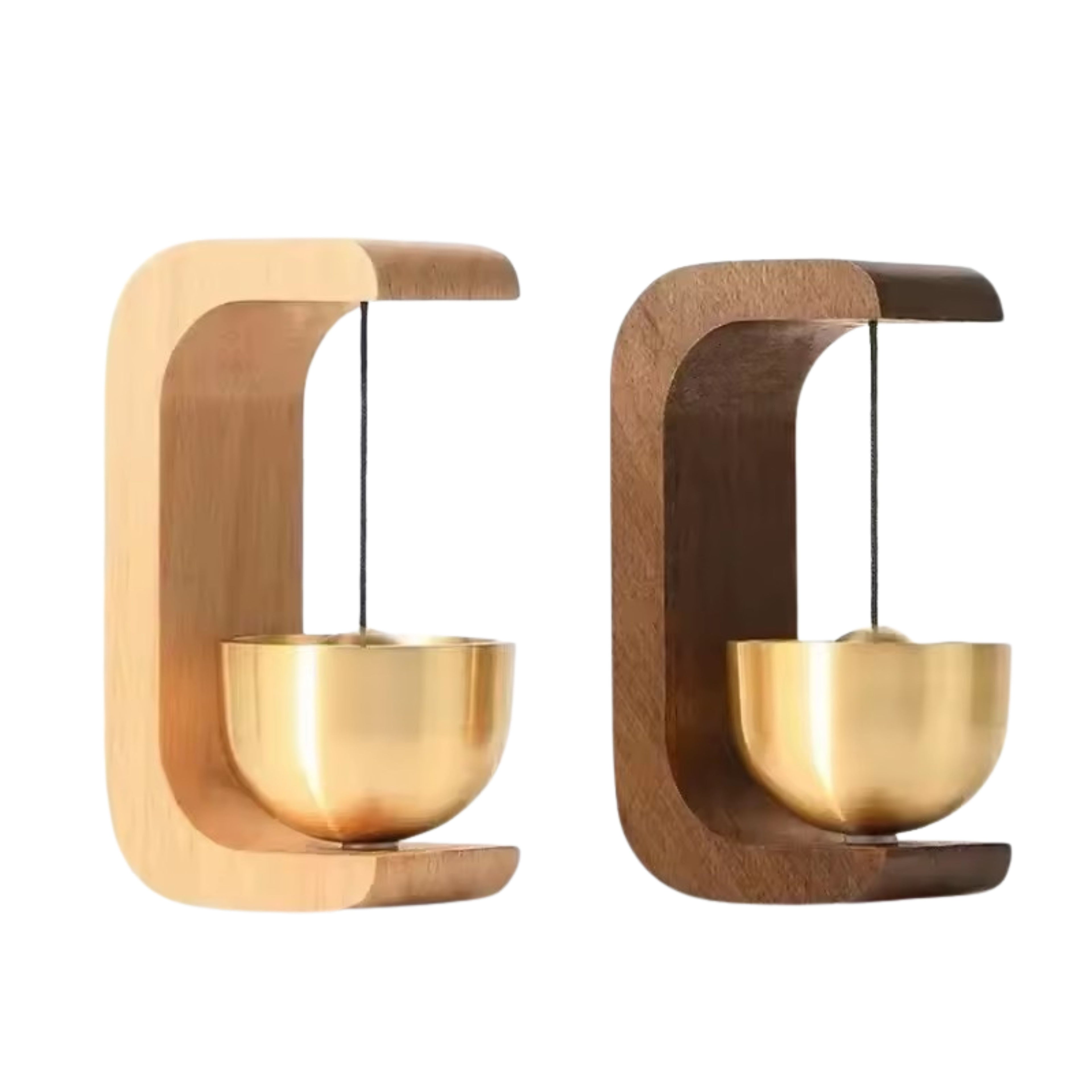 Modovo Set Of 2 Wooden Door Bell | Handmade Magnetic Brass Wind Chime with Solid Wood Frame – Elegant Home Décor & Housewarming Gift - Natural Oak