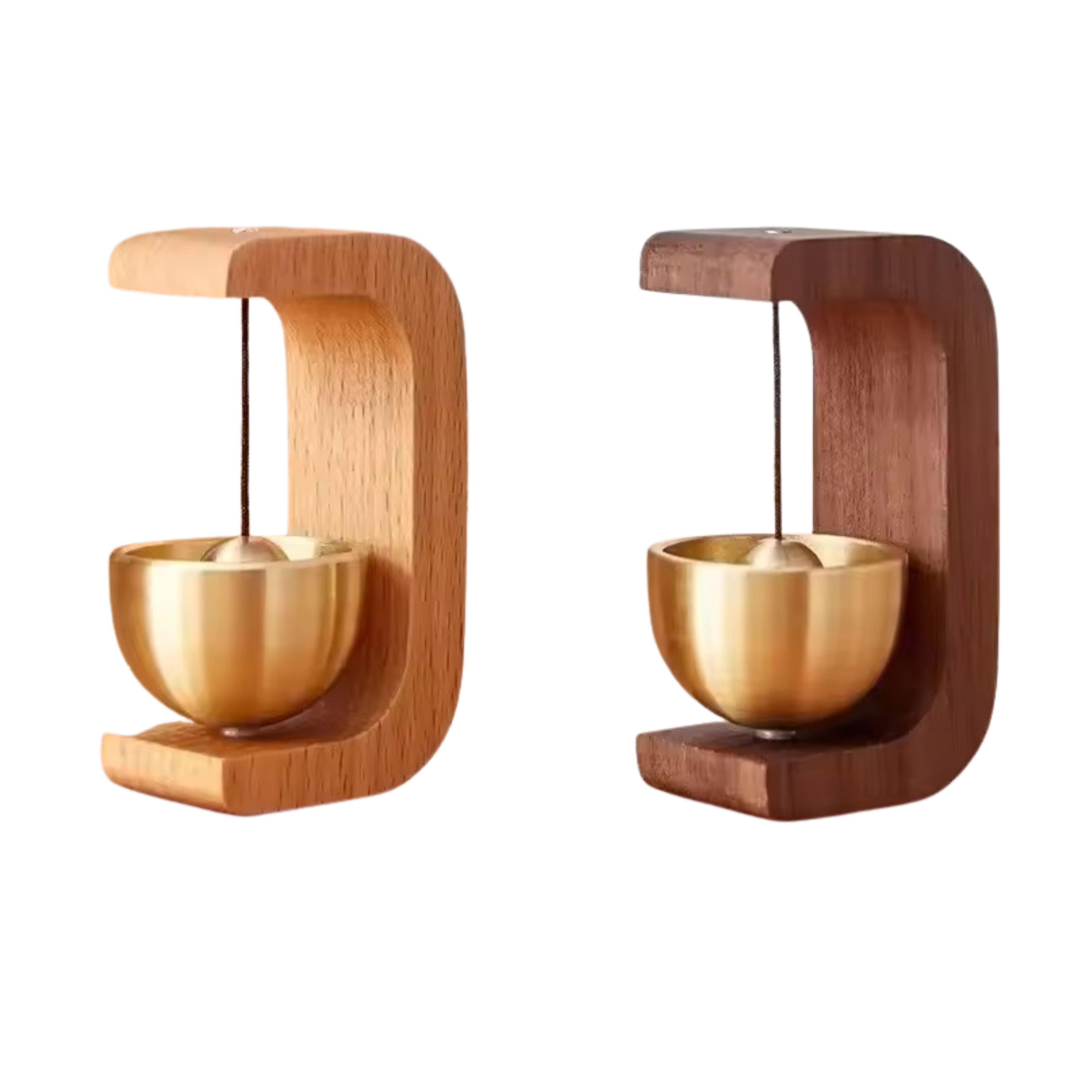 Modovo Set Of 2 Wooden Door Bell | Handmade Magnetic Brass Wind Chime with Solid Wood Frame – Elegant Home Décor & Housewarming Gift - Natural Oak
