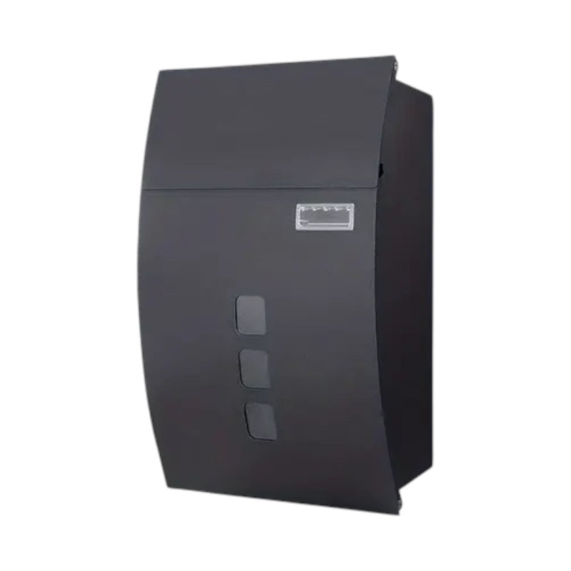 Modovo Curved Black Wall Mounted Post Box | Lockable Weatherproof Mailbox with 2 Keys & Viewing Windows