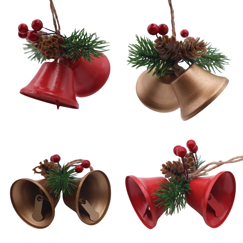 MODOVO Set of 8 Red & Gold Christmas Bell – Festive Metal Hanging Bells