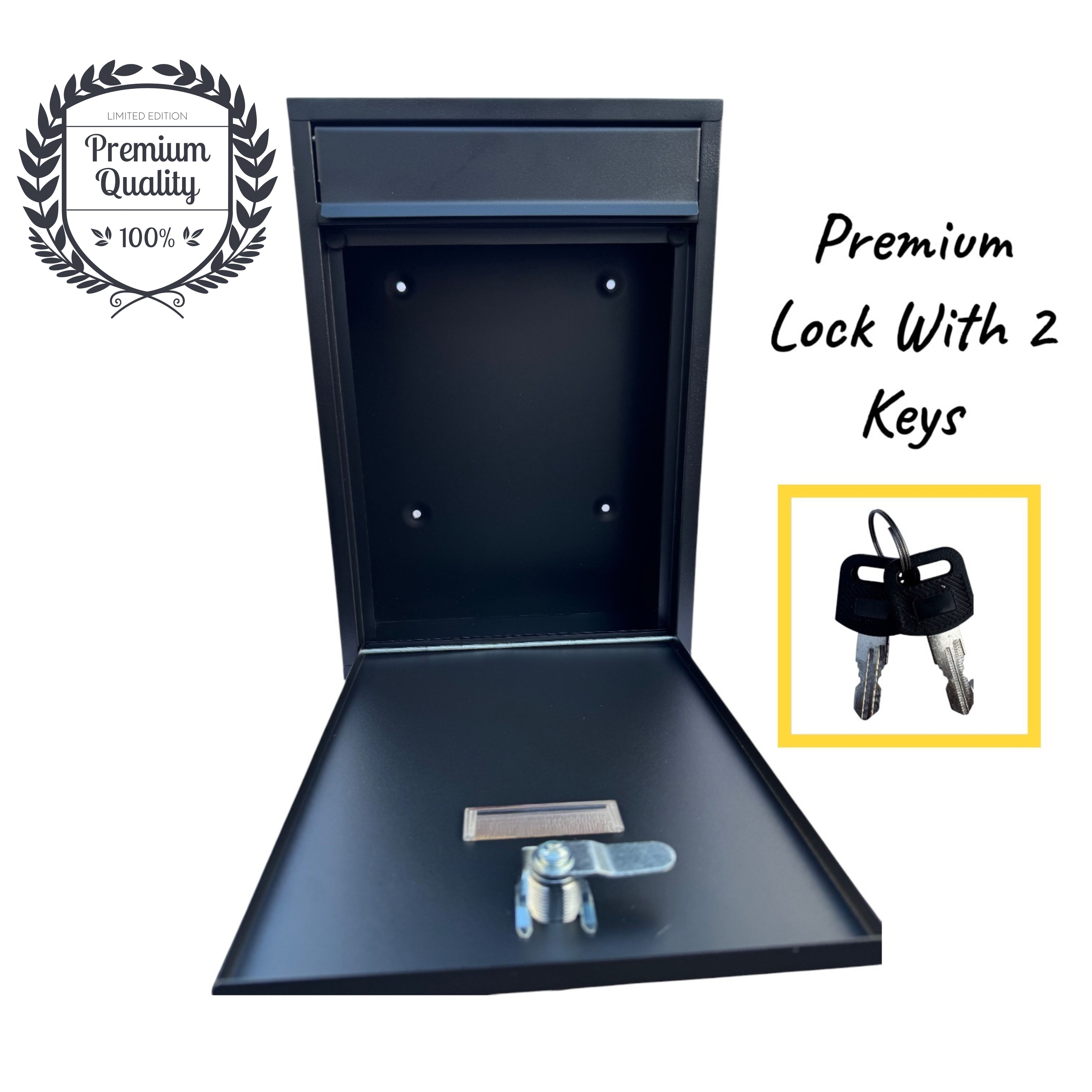 Modovo Wall Mounted Matte Black Post Box – Secure Lockable Mailbox with 2 Keys | Weatherproof Steel Letter Box