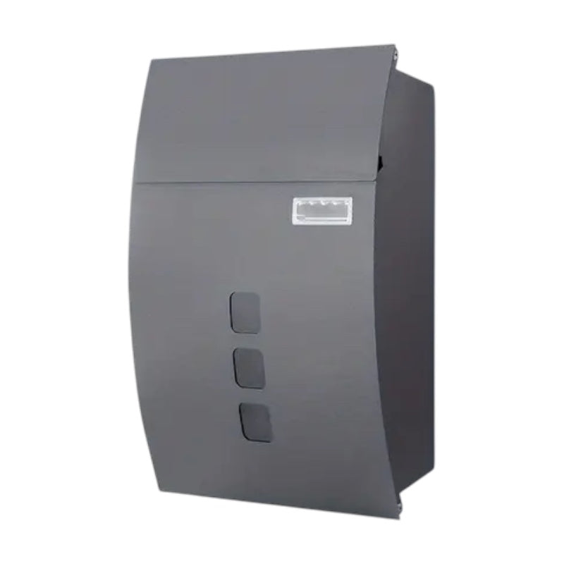 Modovo Curved Grey Wall Mounted Post Box | Lockable Weatherproof Mailbox with 2 Keys & Viewing Windows