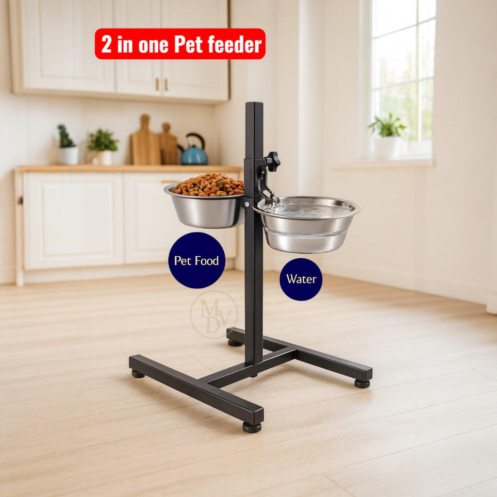 MODOVO Adjustable Elevated Pet Feeder – Raised Dog & Cat Bowl Stand with 2 Stainless Steel Bowls