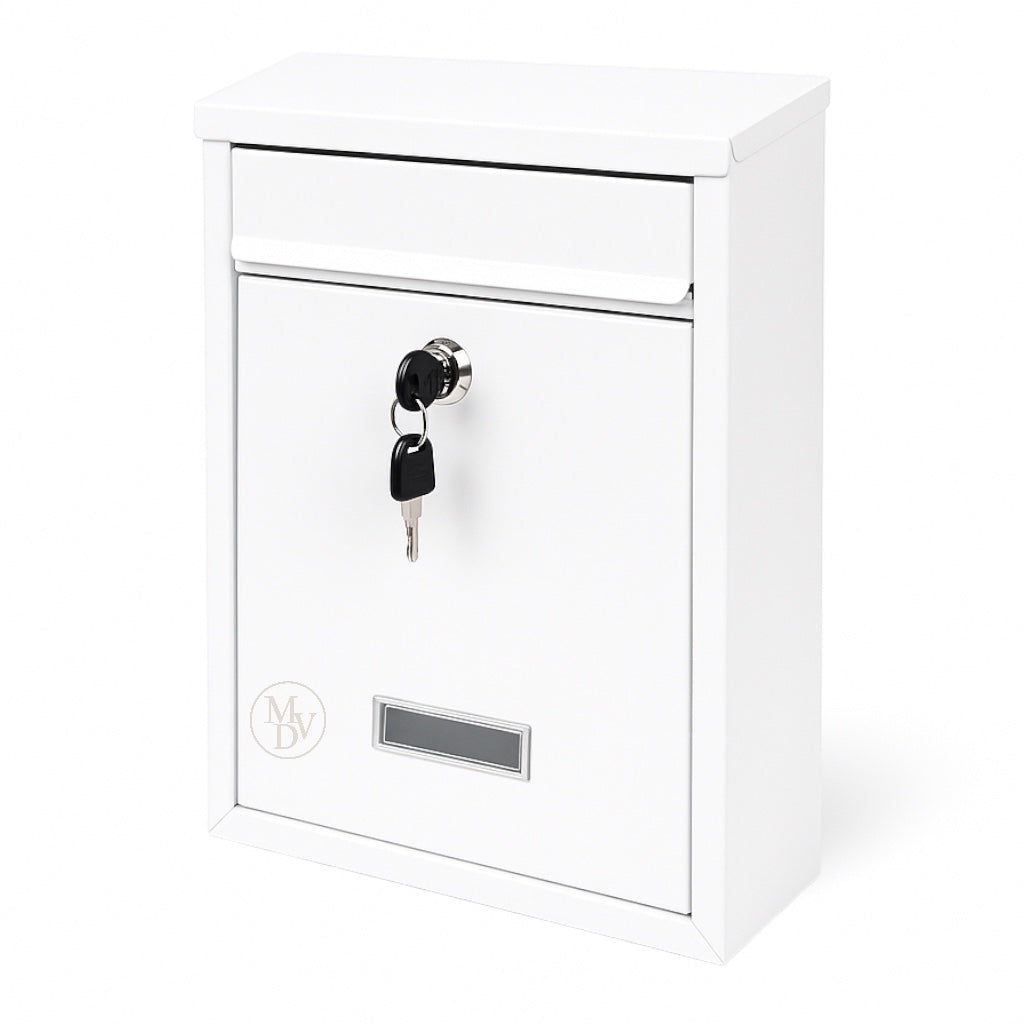 Modovo Wall Mounted White Post Box – Secure Lockable Mailbox with 2 Keys | Weatherproof Steel Letter Box