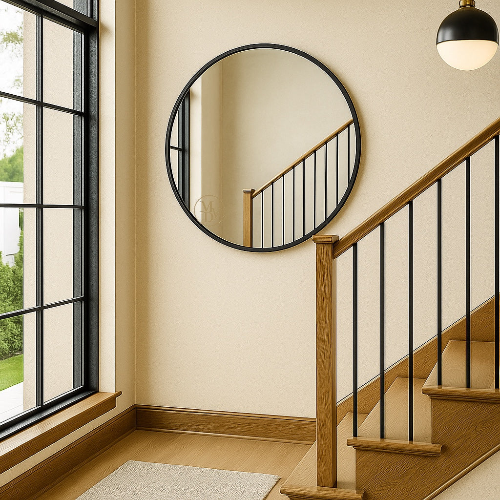 Modovo 40 cm Black Round Wall Mirror | Modern Aluminium Frame & HD Glass