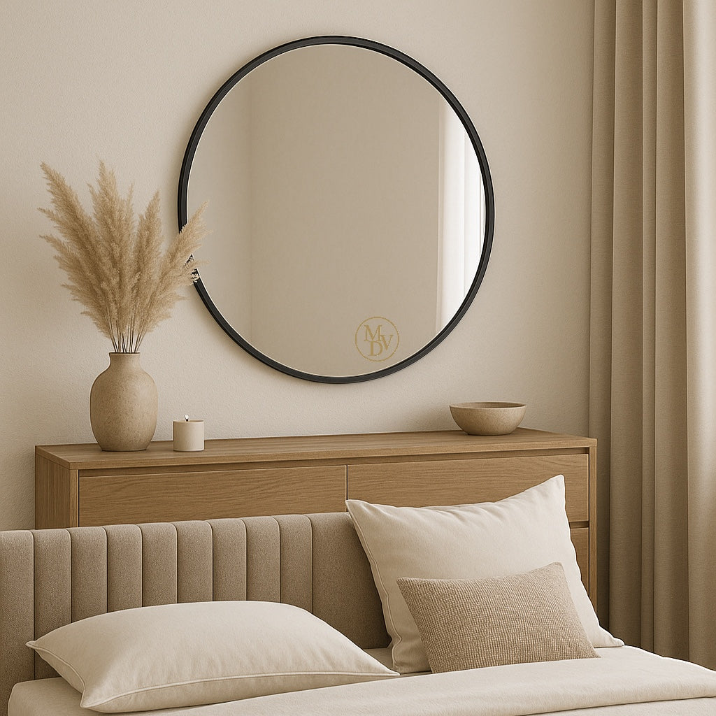 Modovo 40 cm Black Round Wall Mirror | Modern Aluminium Frame & HD Glass