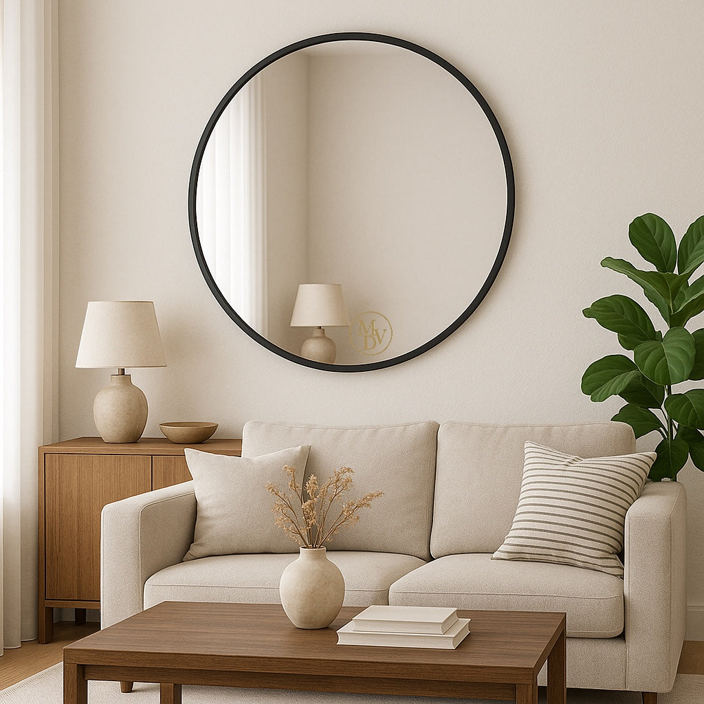 Modovo 40 cm Black Round Wall Mirror | Modern Aluminium Frame & HD Glass
