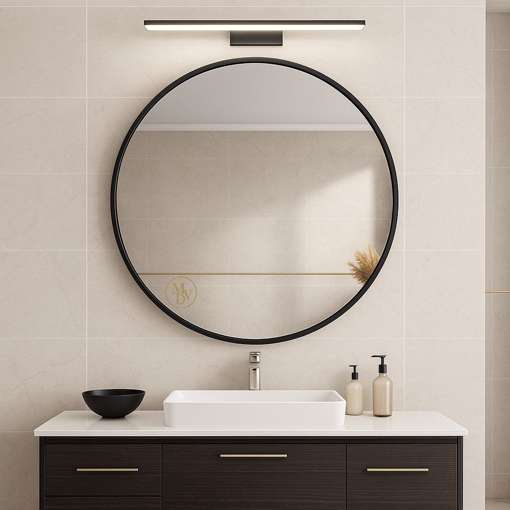 Modovo 40 cm Black Round Wall Mirror | Modern Aluminium Frame & HD Glass