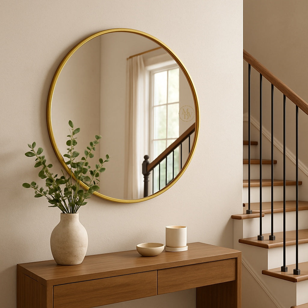 Modovo 40 cm Gold Round Wall Mirror | Modern Aluminium Frame & HD Glass