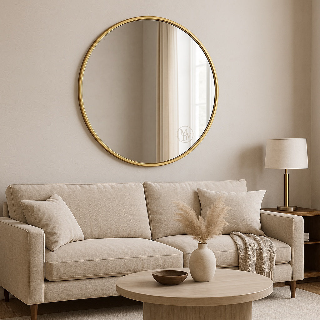 Modovo 40 cm Gold Round Wall Mirror | Modern Aluminium Frame & HD Glass