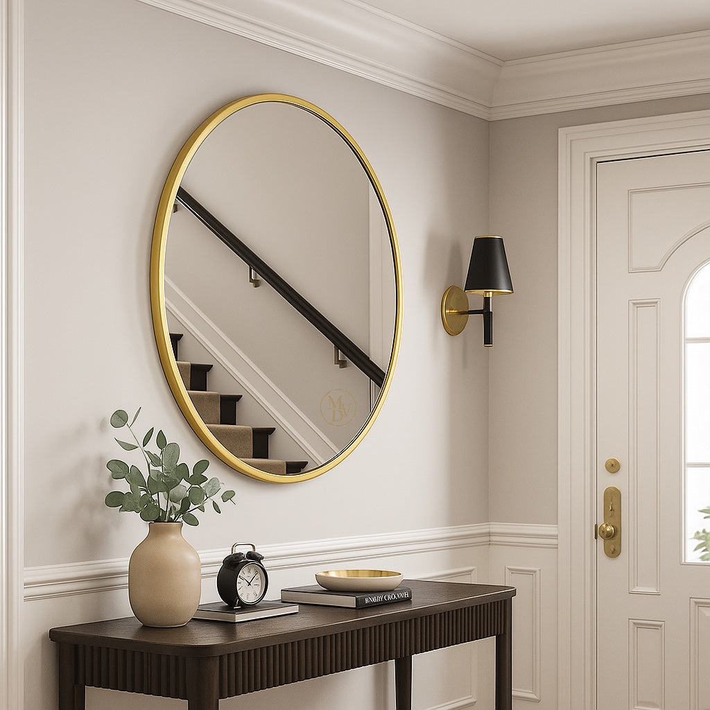 Modovo 40 cm Gold Round Wall Mirror | Modern Aluminium Frame & HD Glass