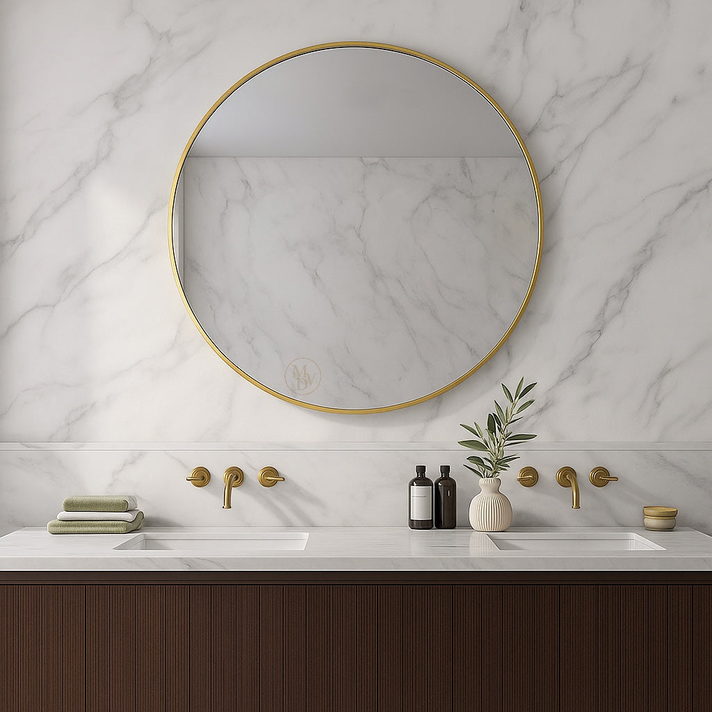 Modovo 40 cm Gold Round Wall Mirror | Modern Aluminium Frame & HD Glass