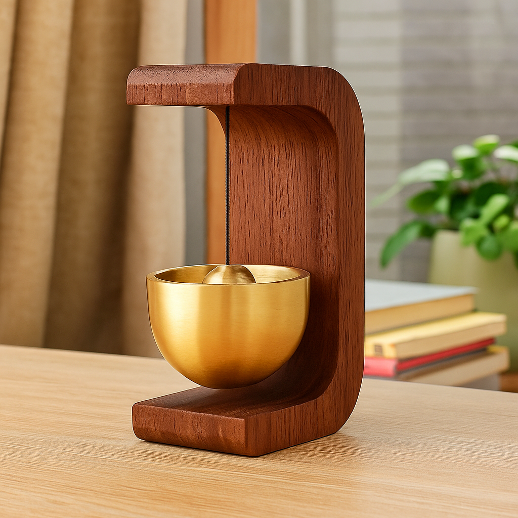 Modovo Wooden Door Bell | Handmade Magnetic Brass Wind Chime with Solid Wood Frame – Elegant Home Décor & Housewarming Gift