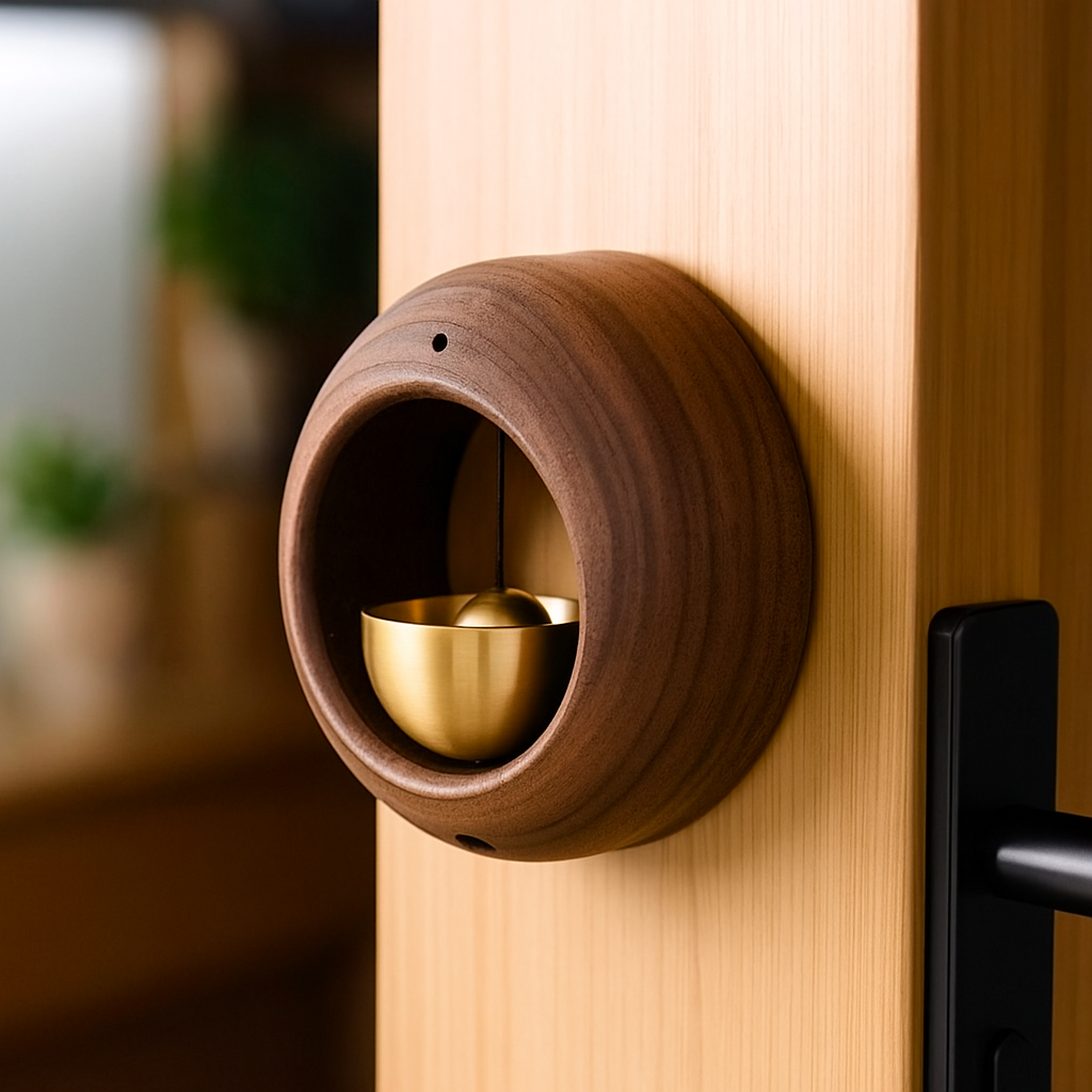 Modovo Wooden Oval Door Bell | Contemporary Magnetic Brass Wind Chime – No-Drill Decorative Home Doorbell