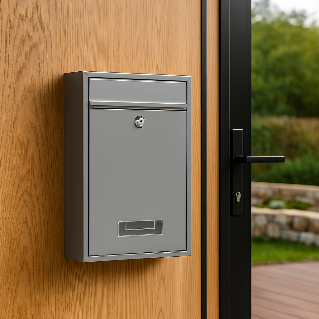 Modovo Wall Mounted Grey Post Box – Secure Lockable Mailbox with 2 Keys | Weatherproof Steel Letter Box