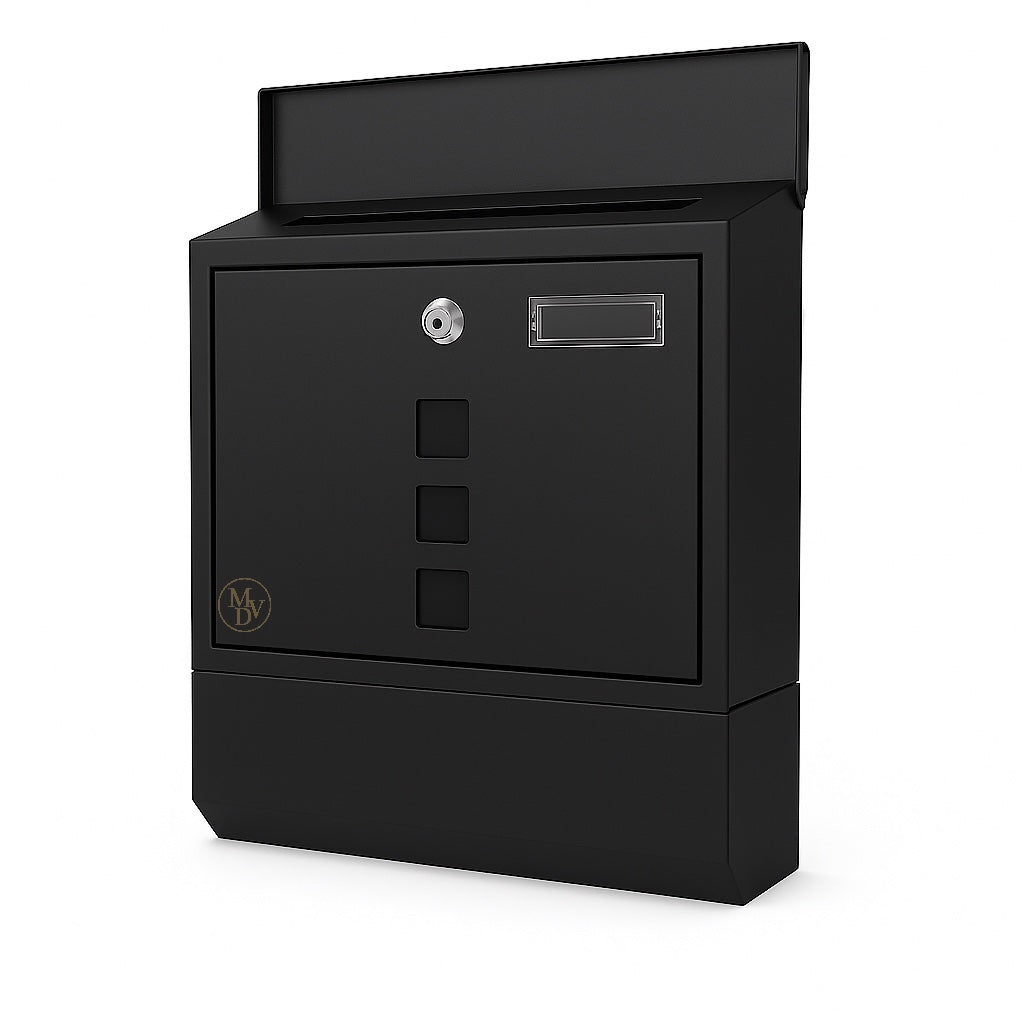 Modovo Black Wall Mounted Post Box | Lockable Weatherproof Mailbox with Newspaper Holder