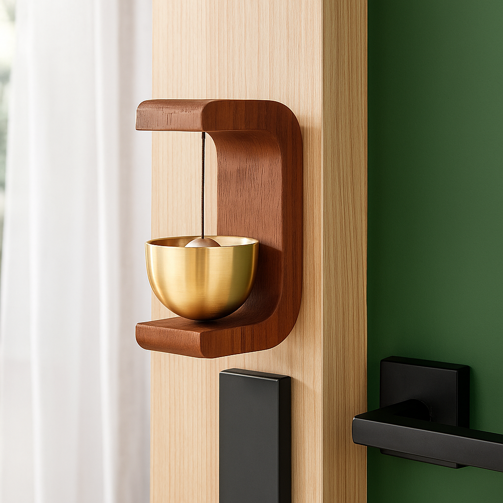 Modovo Wooden Door Bell | Handmade Magnetic Brass Wind Chime with Solid Wood Frame – Elegant Home Décor & Housewarming Gift