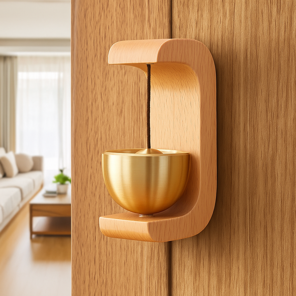 Modovo Wooden Door Bell | Handmade Magnetic Brass Wind Chime with Solid Wood Frame – Elegant Home Décor & Housewarming Gift - Natural Oak