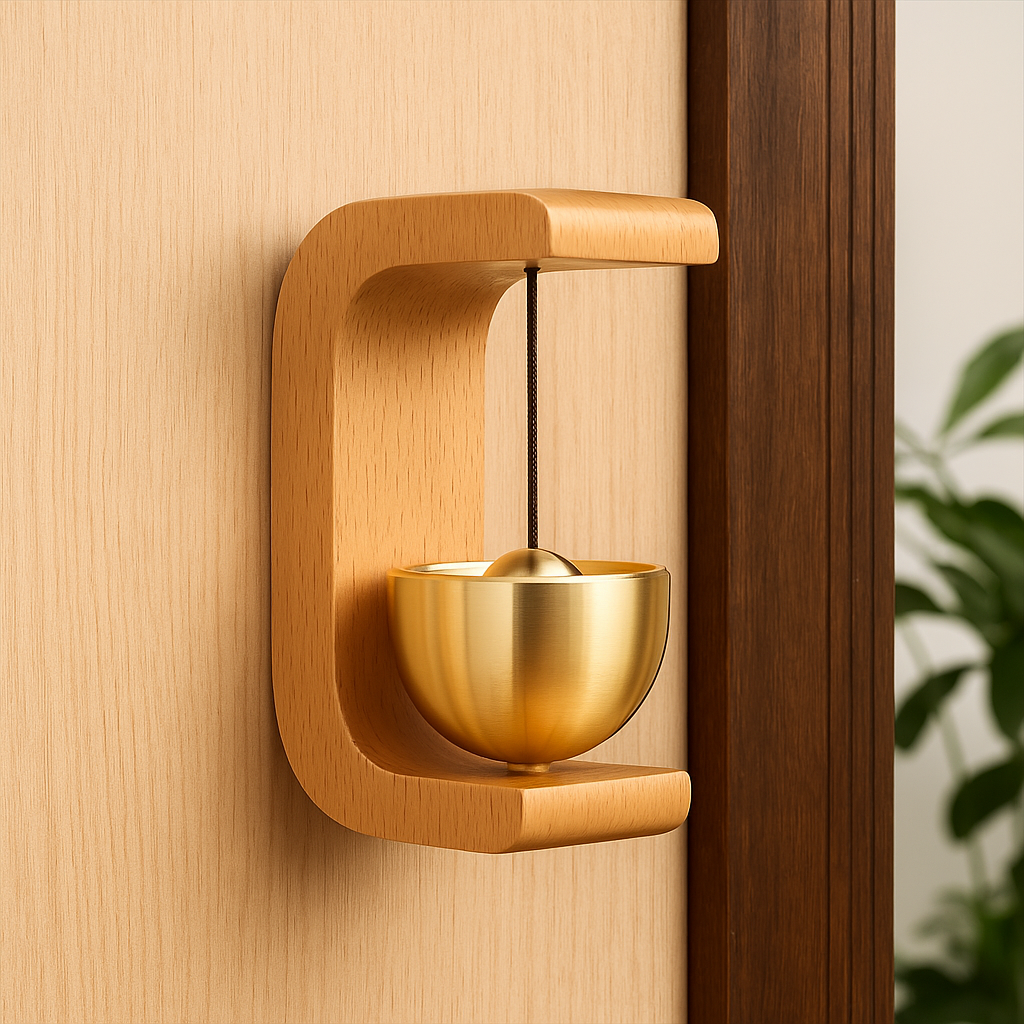 Modovo Wooden Door Bell | Handmade Magnetic Brass Wind Chime with Solid Wood Frame – Elegant Home Décor & Housewarming Gift - Natural Oak