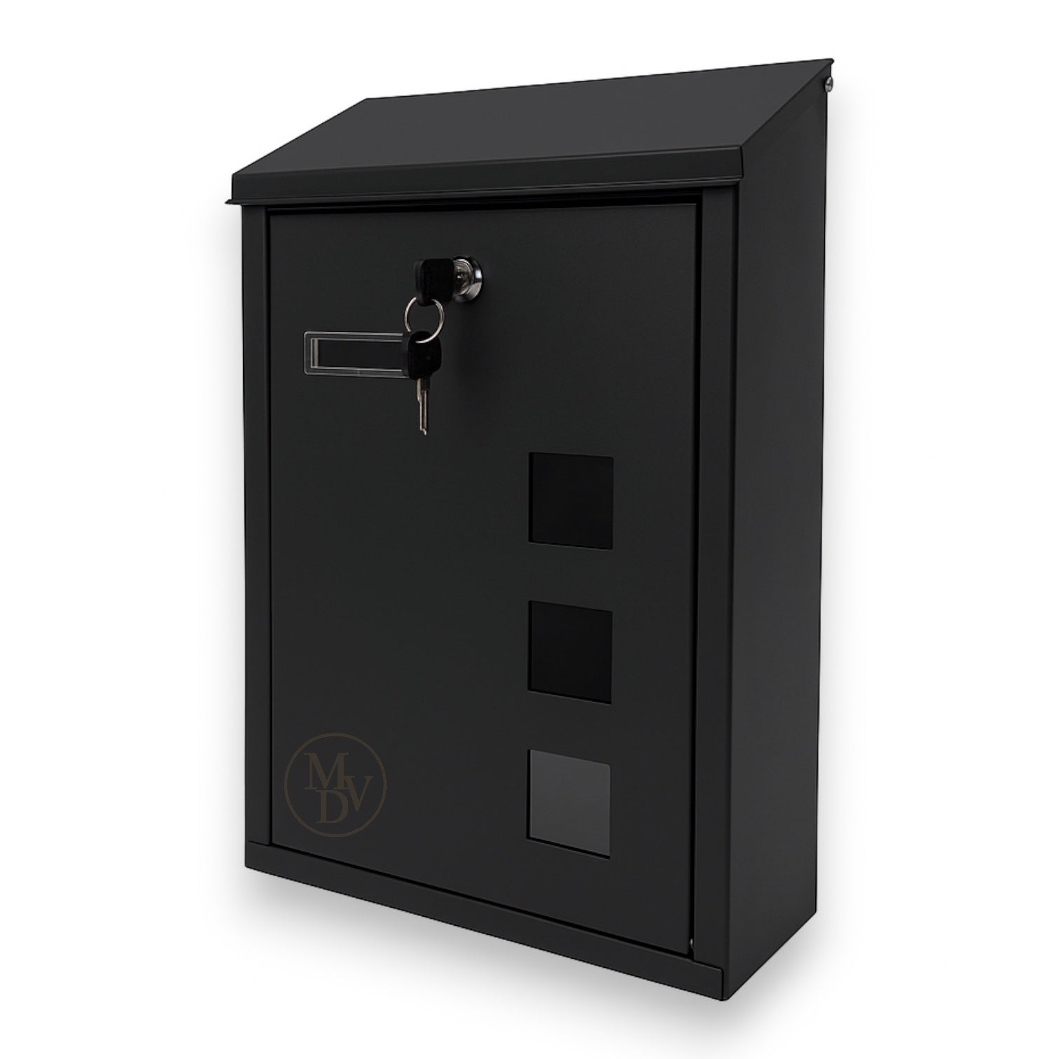 Modovo Black Wall Mounted Post Box | Lockable Weatherproof Mailbox with Viewing Windows