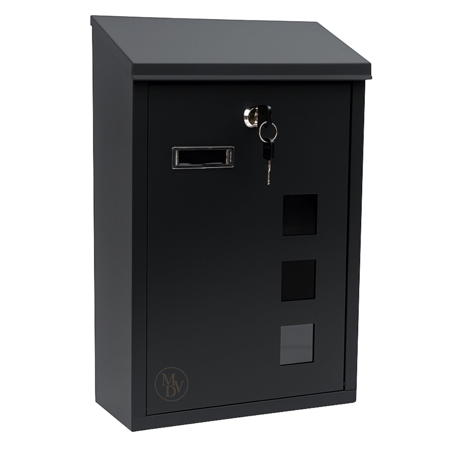Modovo Black Wall Mounted Post Box | Lockable Weatherproof Mailbox with Viewing Windows
