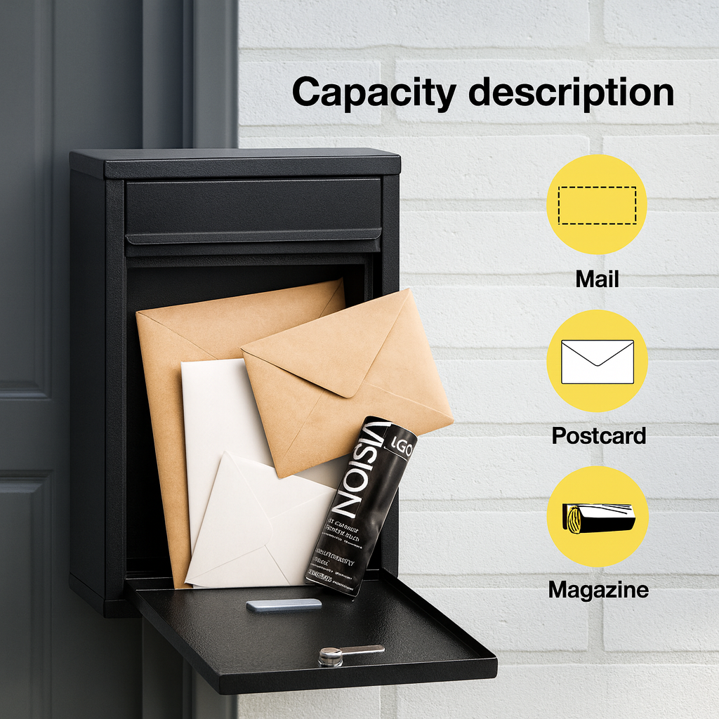 Modovo Wall Mounted Matte Black Post Box – Secure Lockable Mailbox with 2 Keys | Weatherproof Steel Letter Box