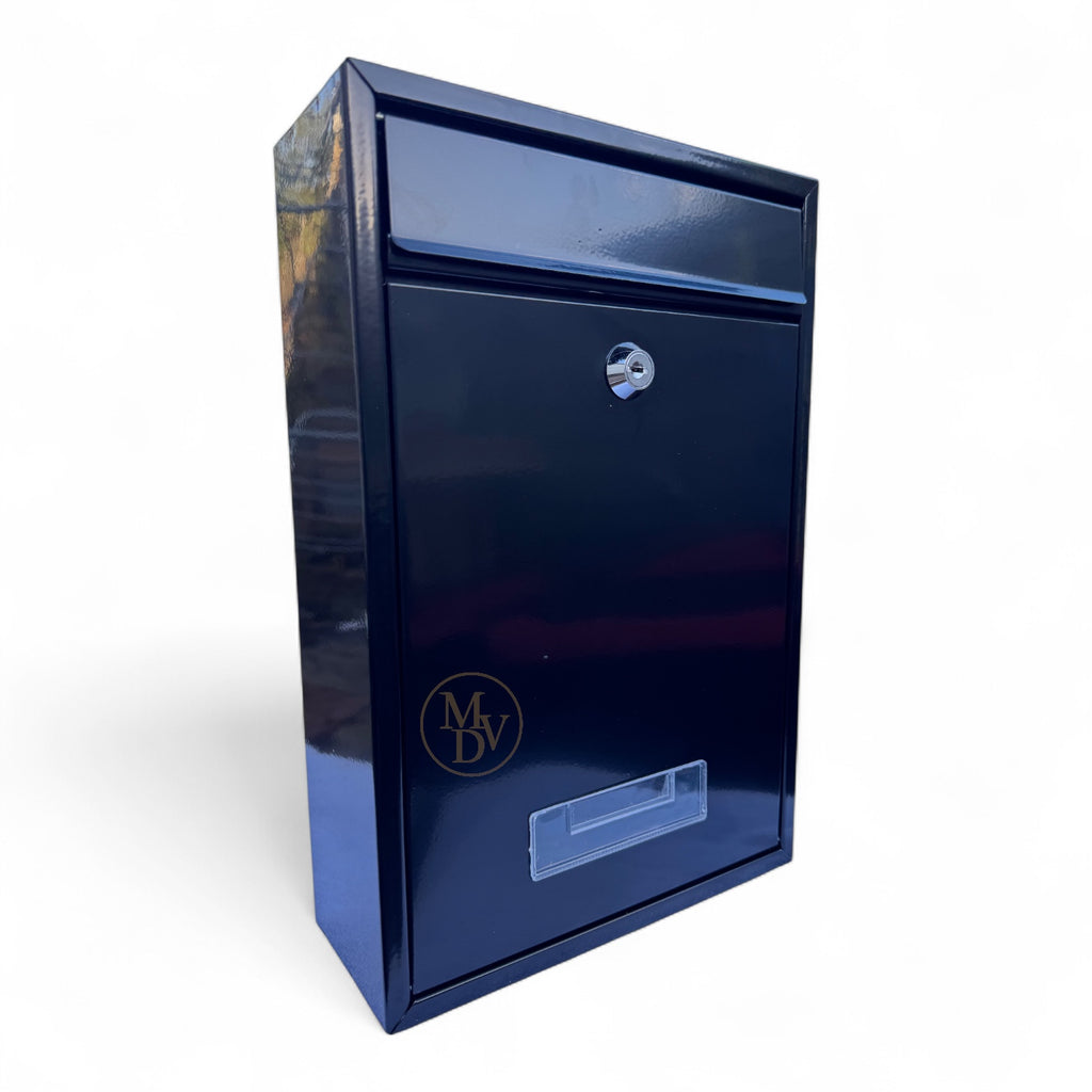 Modovo Wall Mounted Gloss Black Post Box – Secure Lockable Mailbox with 2 Keys | Weatherproof Steel Letter Box