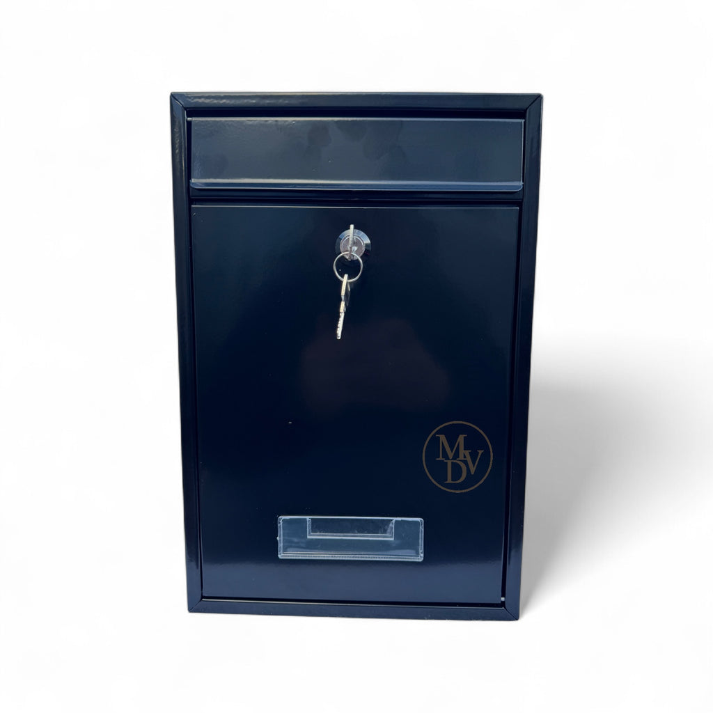 Modovo Wall Mounted Gloss Black Post Box – Secure Lockable Mailbox with 2 Keys | Weatherproof Steel Letter Box