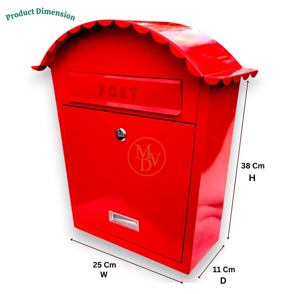 MODOVO Red Wall Mounted Post Box – Weatherproof Steel Letter Box with Lock & Keys