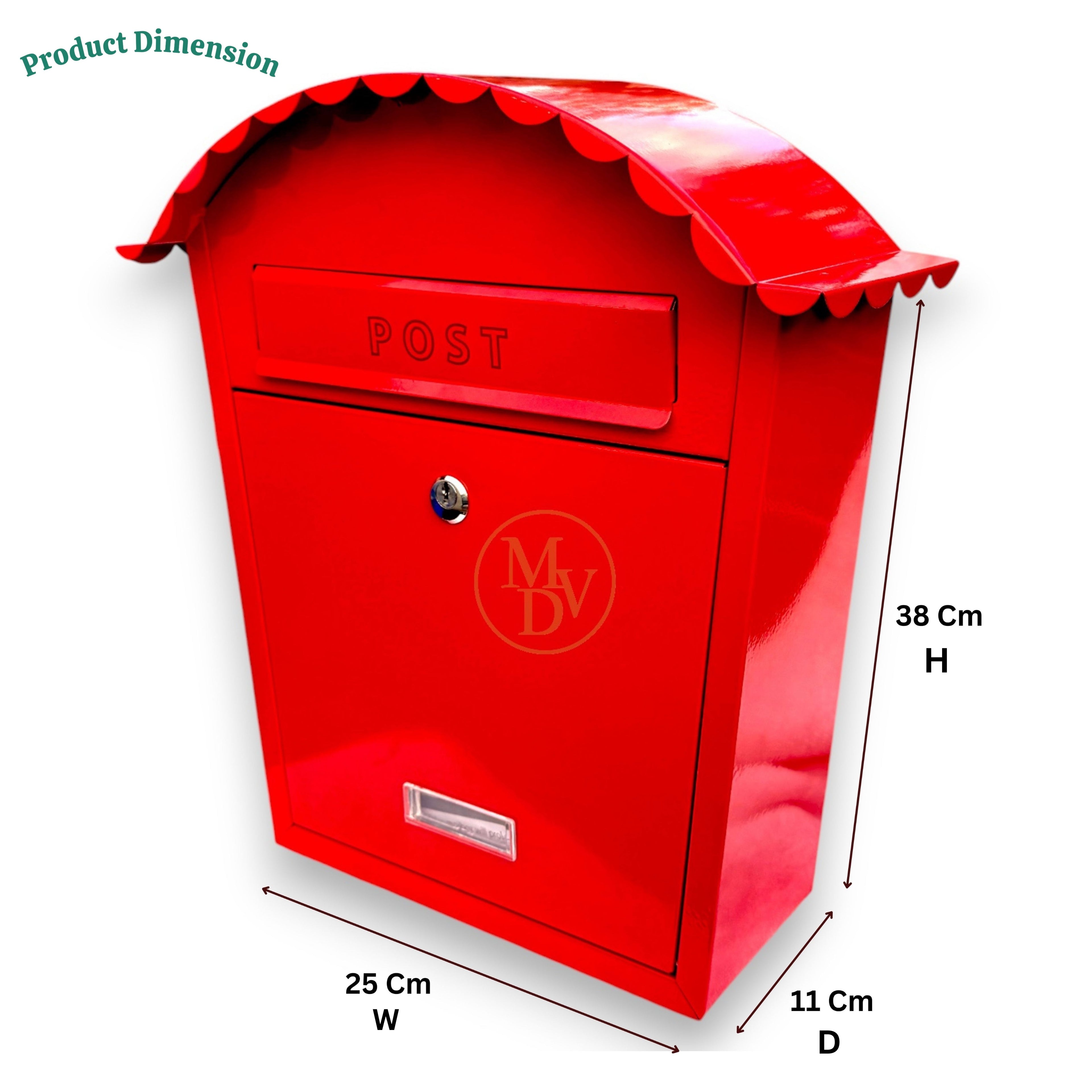 MODOVO Red Wall Mounted Post Box – Weatherproof Steel Letter Box with Lock & Keys