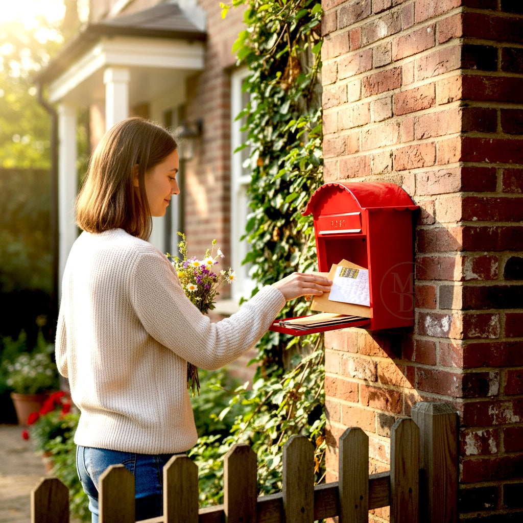 MODOVO Red Wall Mounted Post Box – Weatherproof Steel Letter Box with Lock & Keys
