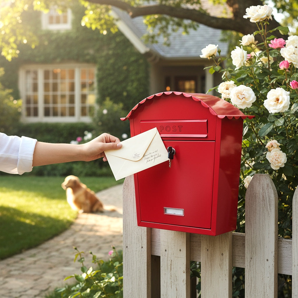 MODOVO Red Wall Mounted Post Box – Weatherproof Steel Letter Box with Lock & Keys