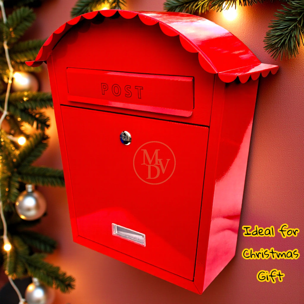 MODOVO Red Wall Mounted Post Box – Weatherproof Steel Letter Box with Lock & Keys