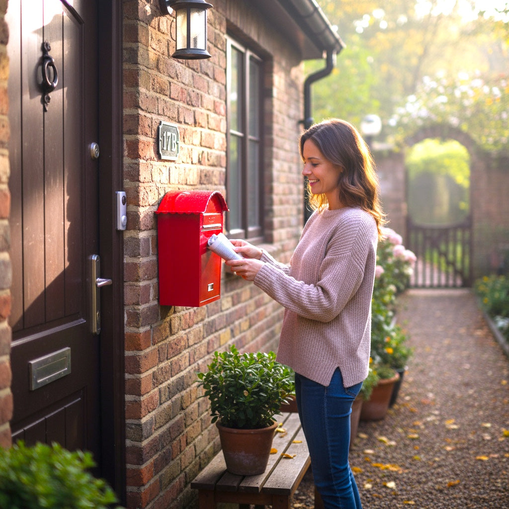 MODOVO Red Wall Mounted Post Box – Weatherproof Steel Letter Box with Lock & Keys