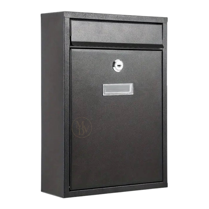 Modovo Wall Mounted Matte Black Post Box – Secure Lockable Mailbox with 2 Keys | Weatherproof Steel Letter Box