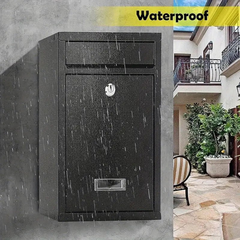 Modovo Wall Mounted Matte Black Post Box – Secure Lockable Mailbox with 2 Keys | Weatherproof Steel Letter Box