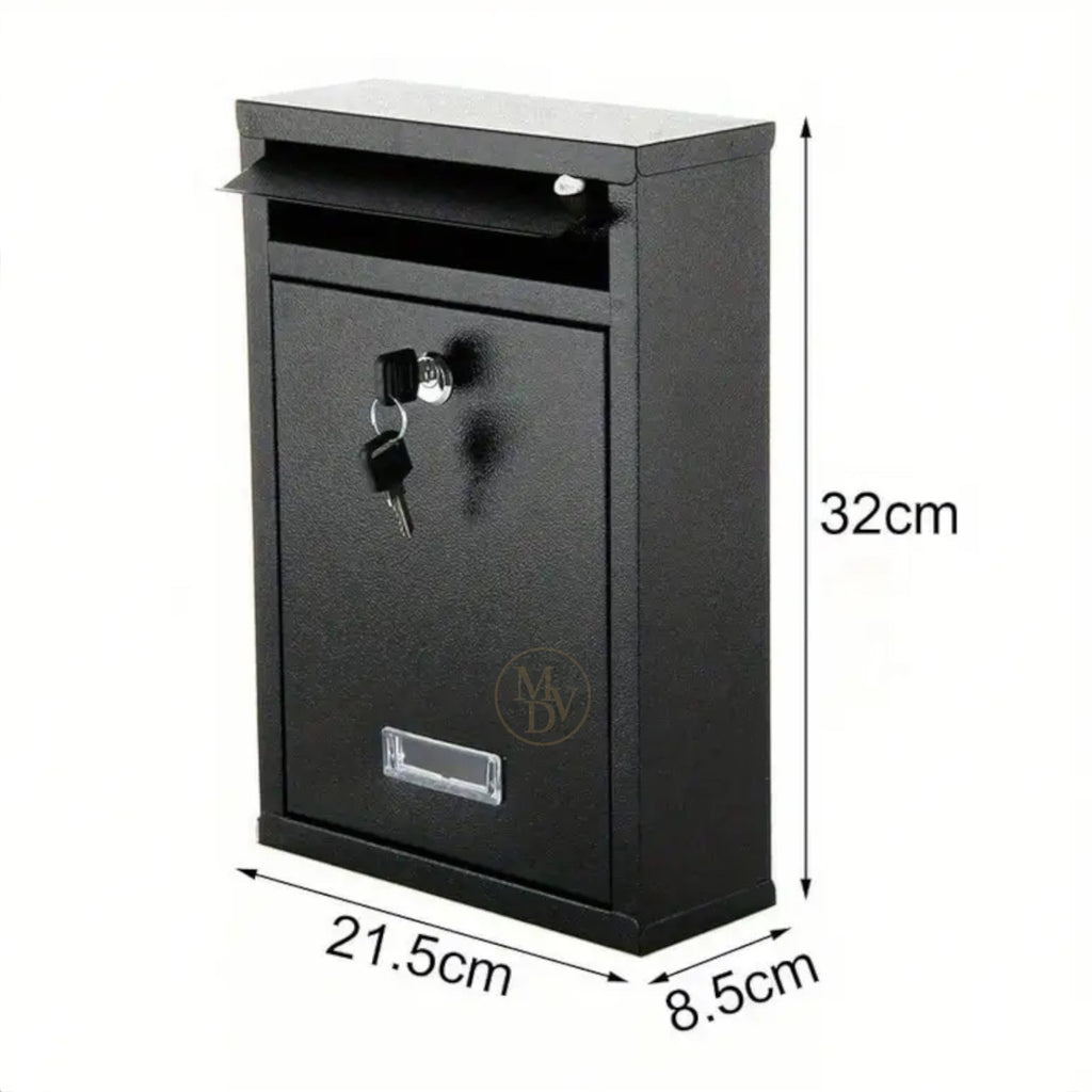 Modovo Wall Mounted Gloss Black Post Box – Secure Lockable Mailbox with 2 Keys | Weatherproof Steel Letter Box