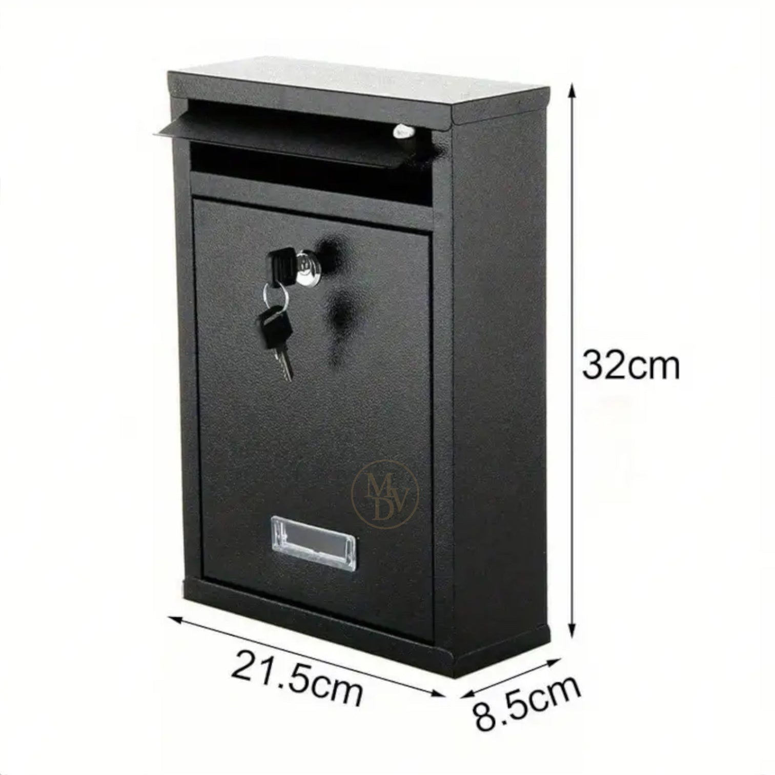 Modovo Wall Mounted Gloss Black Post Box – Secure Lockable Mailbox with 2 Keys | Weatherproof Steel Letter Box