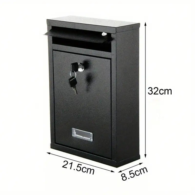 Modovo Wall Mounted Matte Black Post Box – Secure Lockable Mailbox with 2 Keys | Weatherproof Steel Letter Box