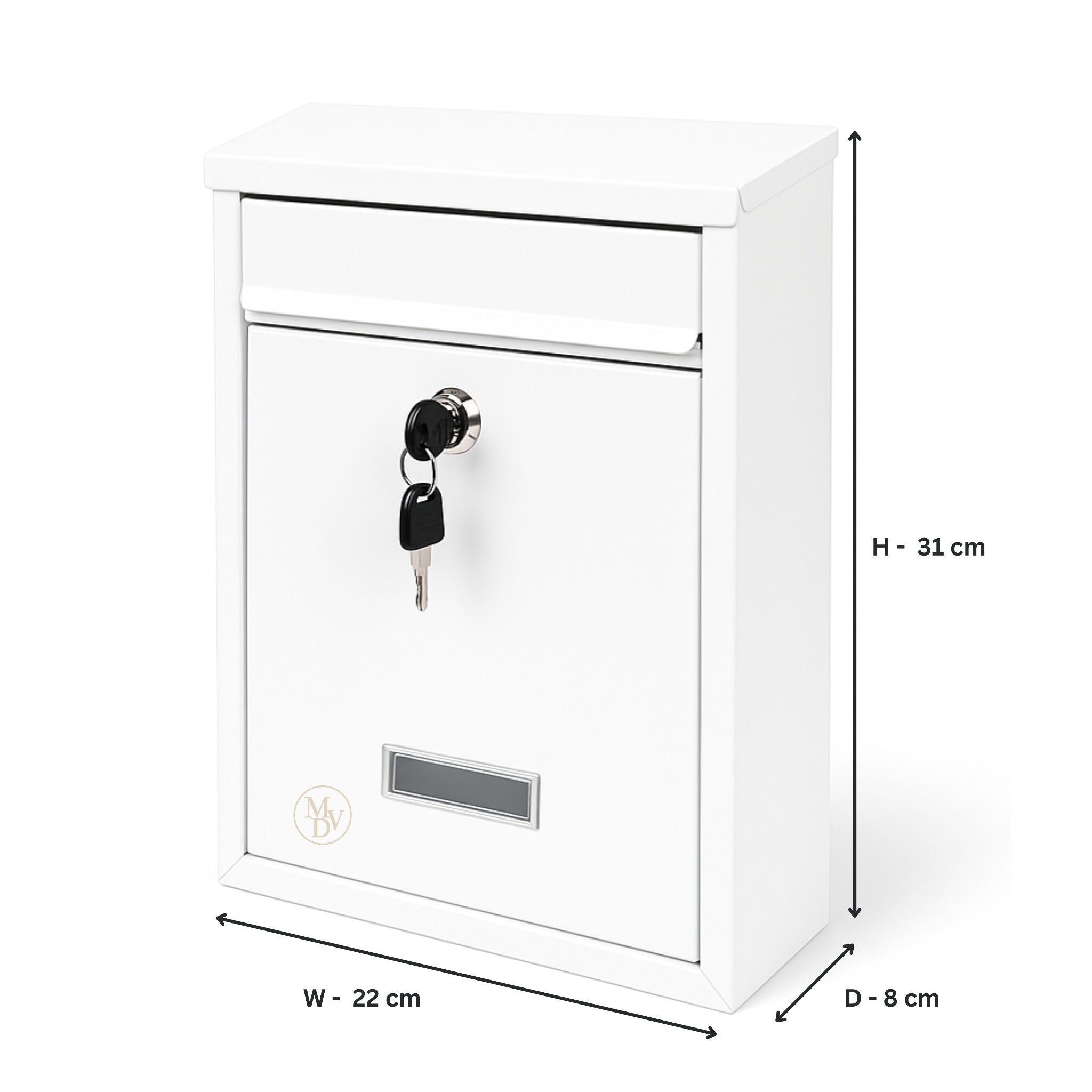 Modovo Wall Mounted White Post Box – Secure Lockable Mailbox with 2 Keys | Weatherproof Steel Letter Box