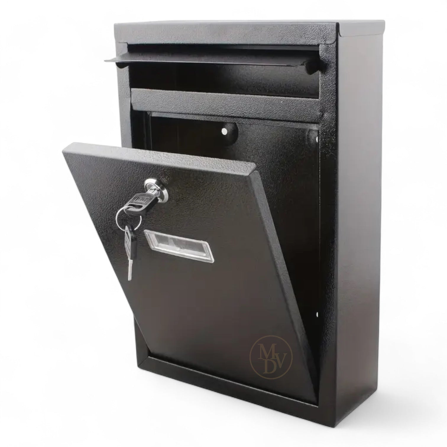 Modovo Wall Mounted Gloss Black Post Box – Secure Lockable Mailbox with 2 Keys | Weatherproof Steel Letter Box