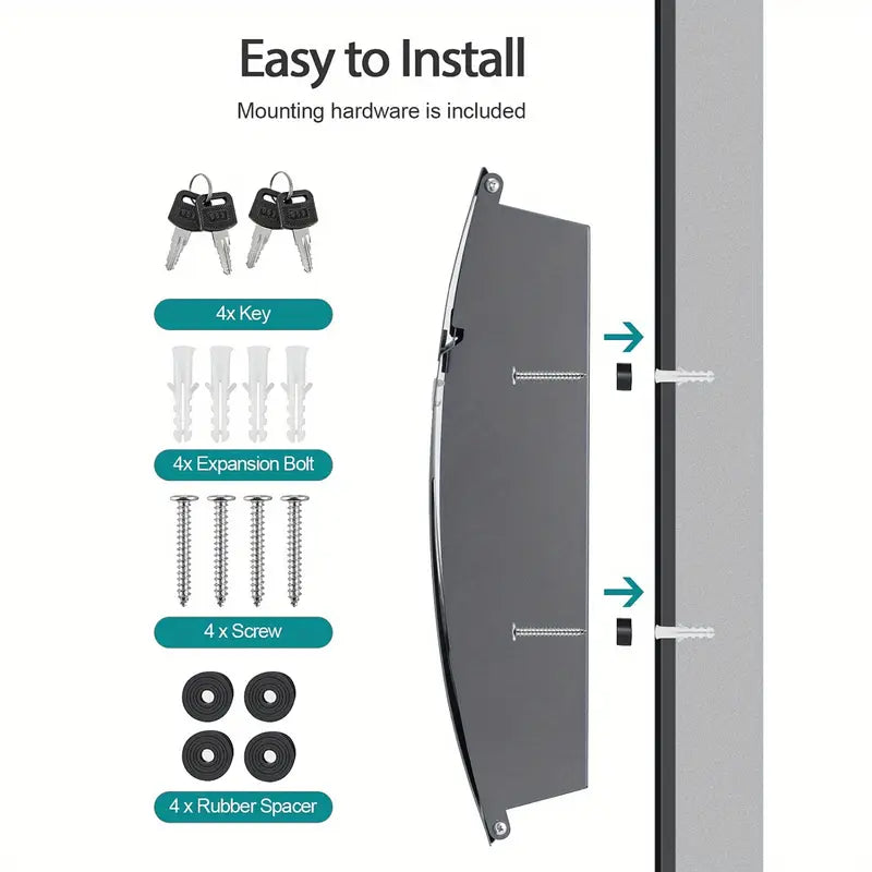 Modovo Curved Grey Wall Mounted Post Box | Lockable Weatherproof Mailbox with 2 Keys & Viewing Windows