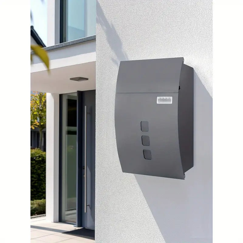 Modovo Curved Grey Wall Mounted Post Box | Lockable Weatherproof Mailbox with 2 Keys & Viewing Windows
